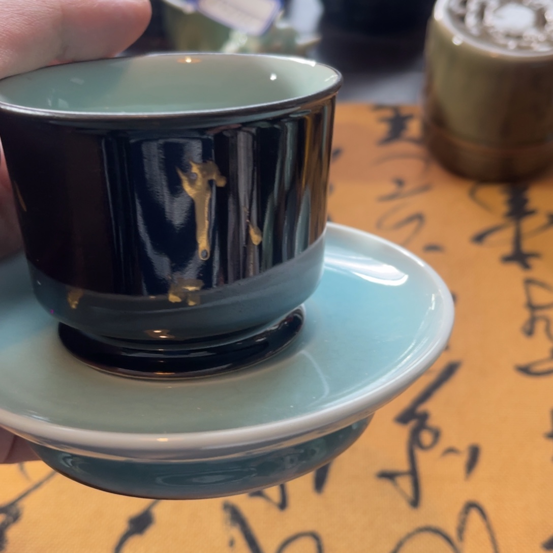 琉璃手工艺品龙泉青瓷杯子套