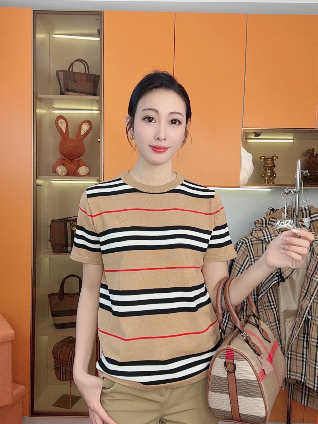 Coco专属-2025春夏新款条纹冰丝针织打底衫休闲气质T恤-111