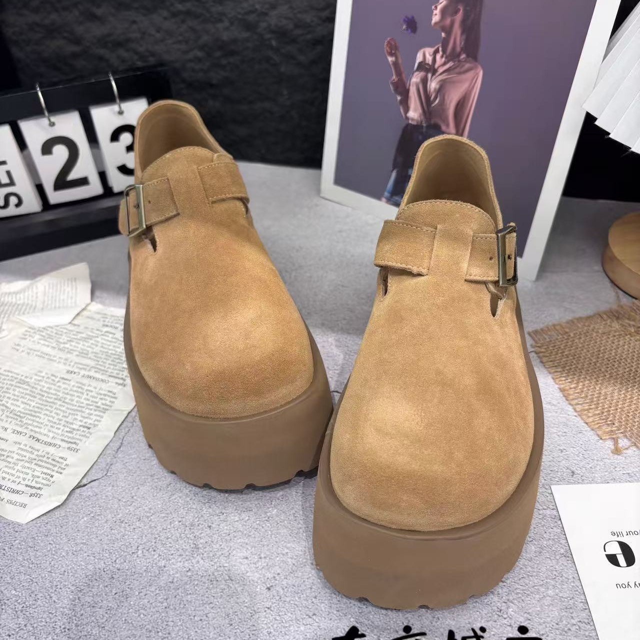 玛莎玛索春季新款厚底博肯鞋女鞋