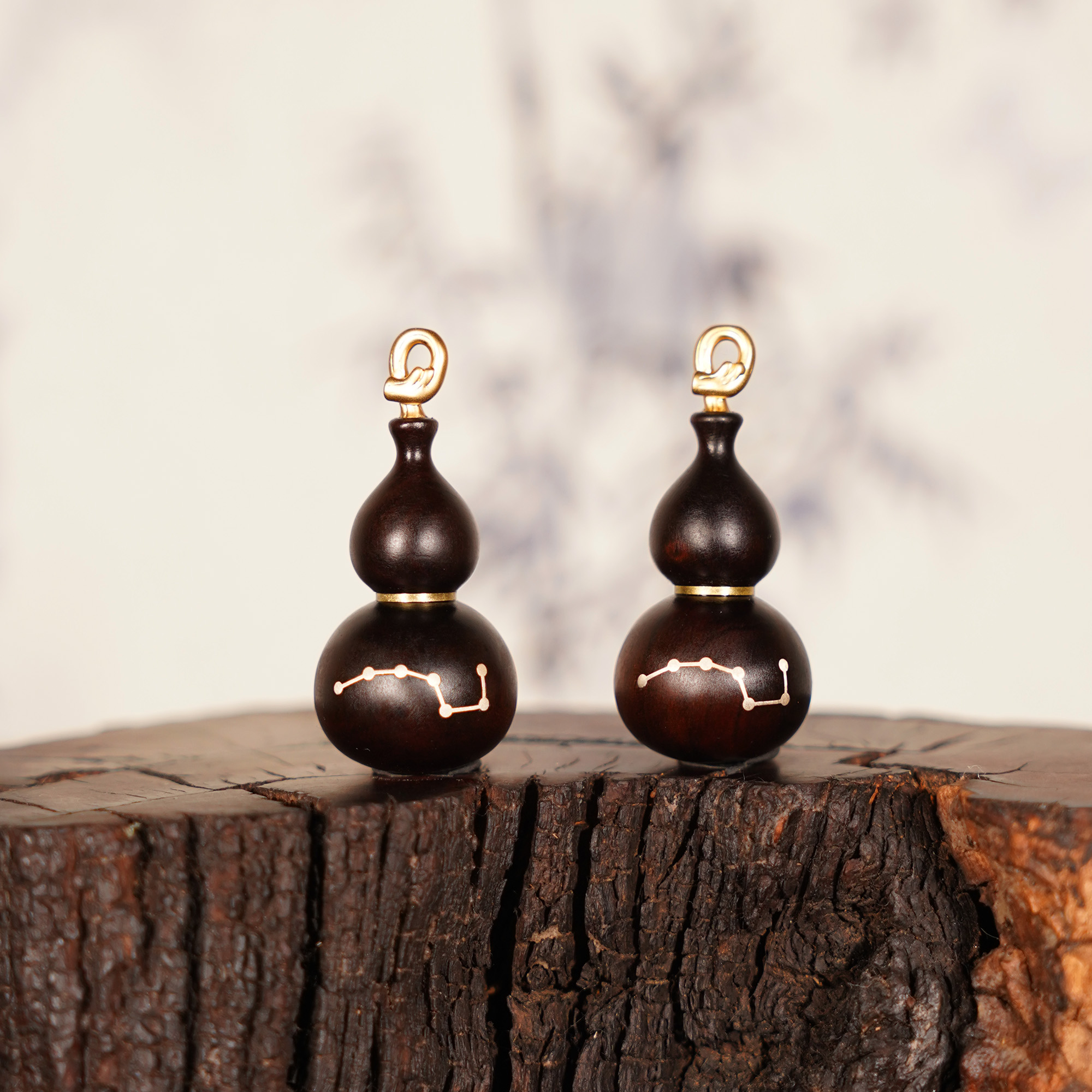 龙虎山【玉化银丝 七星葫芦】玉化枣木手工文玩葫芦手把件