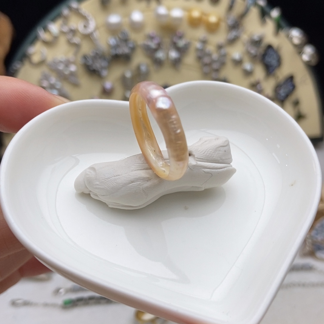 未镶嵌淡水珍珠画框蜜桃粉淡水珍珠戒指20号