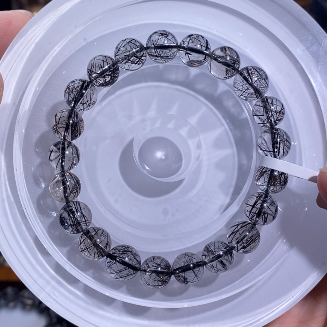 未镶嵌手链水晶黑发晶9mm全透体蕾丝