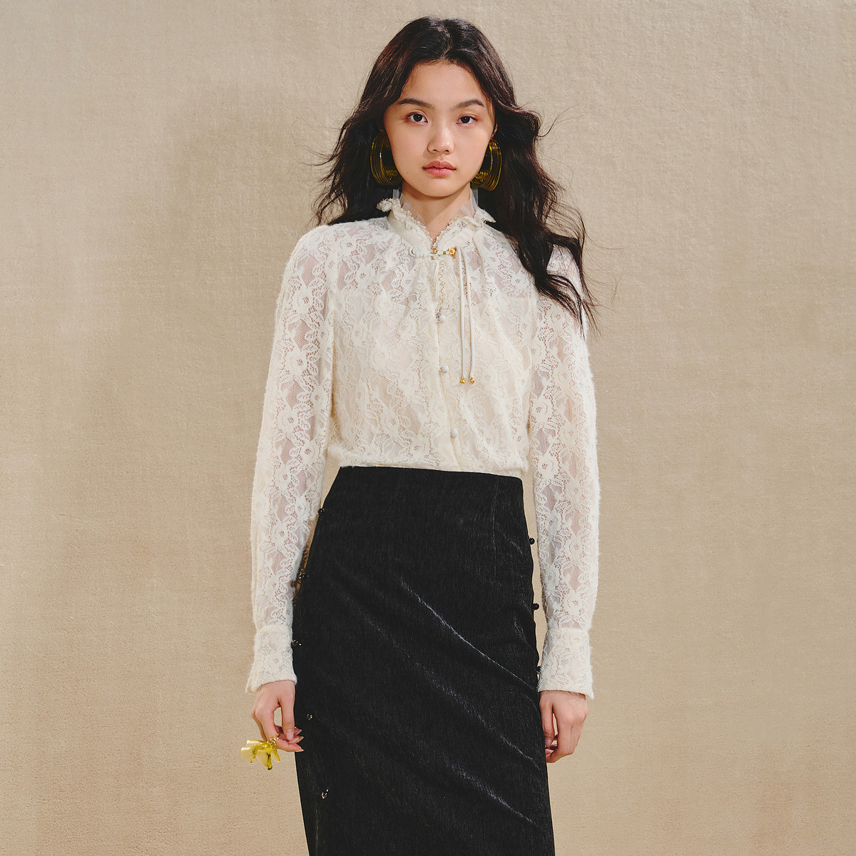 MAXRIENY清雅蕾丝上衣宫廷复古风蕾丝雪纺衬衫女