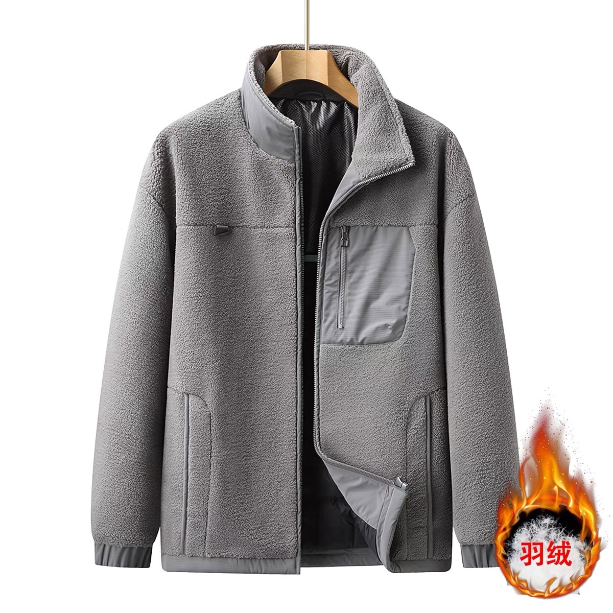 男士抓绒保暖立领羊羔毛夹克羽绒服899060
