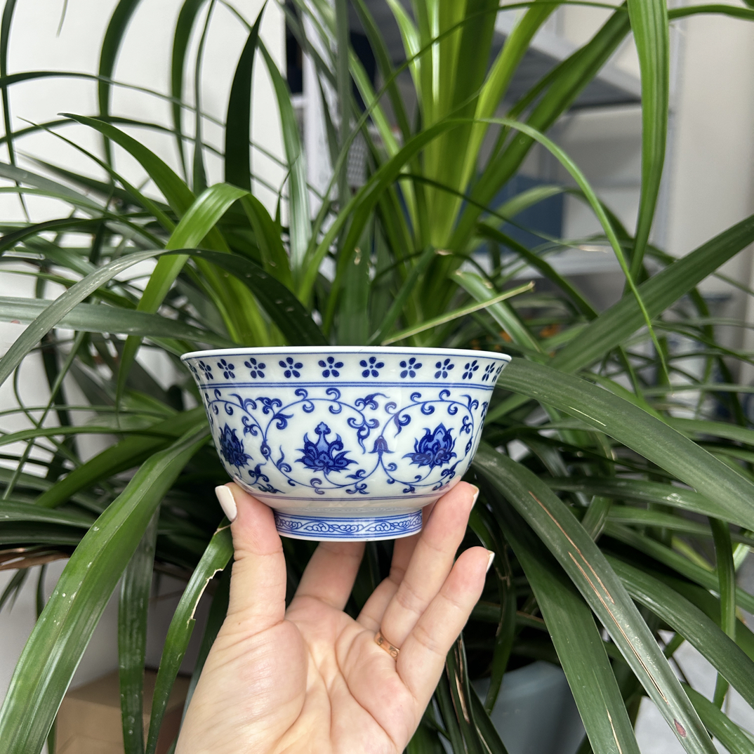 景德镇制陶瓷高温釉下青花缠枝莲瓷村长微波炉烤箱洗碗机饭碗11.5