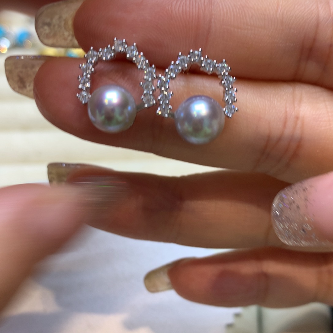 银S925镶嵌海水珍珠耳饰