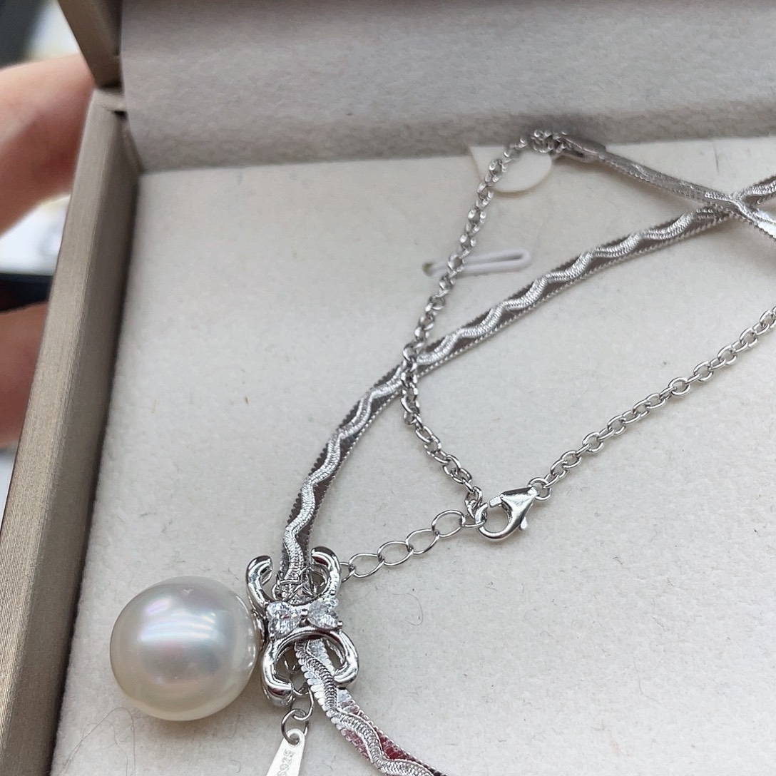 海水珍珠银S925镶嵌套链F42