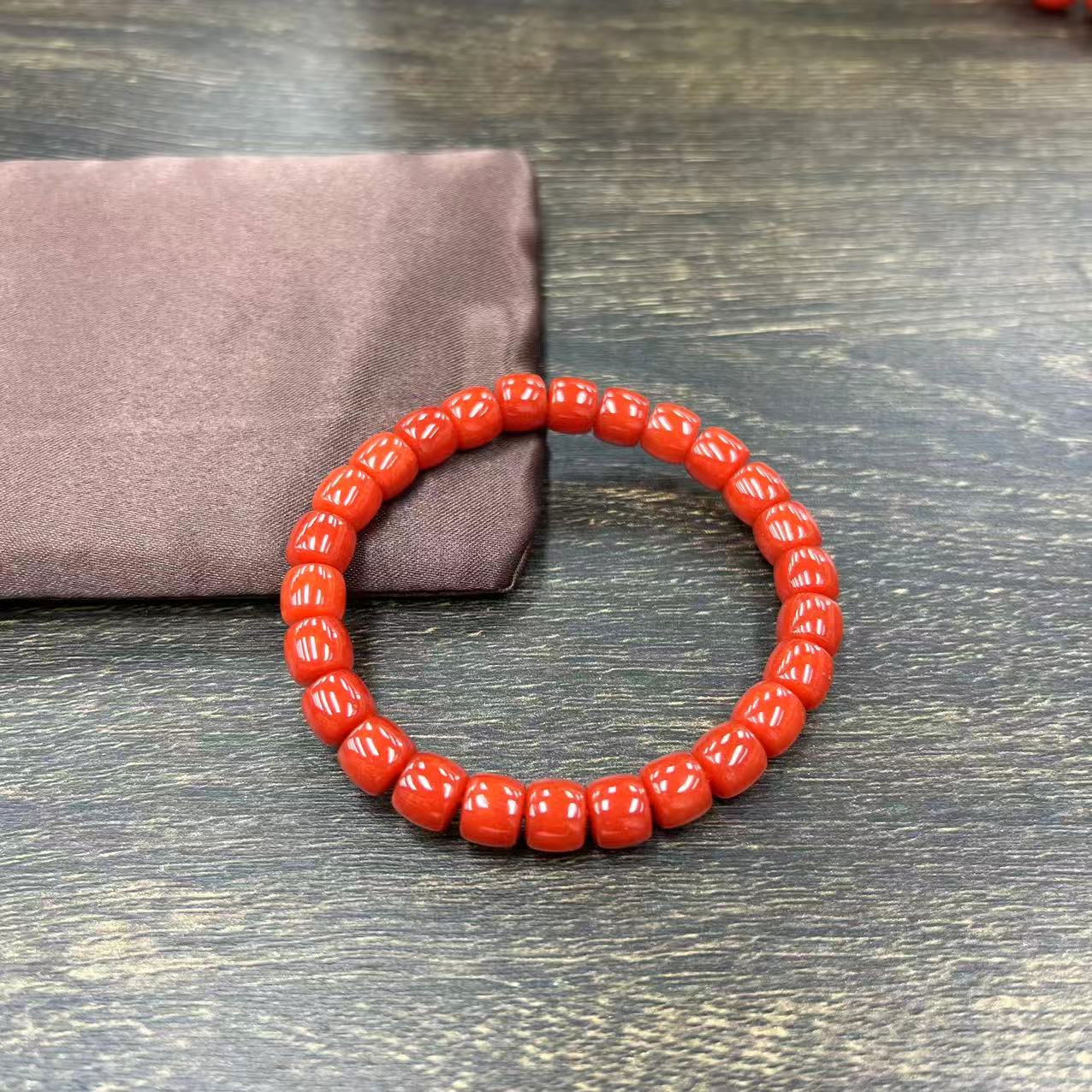 c941柿红直切卡8mm手串绿色素圈