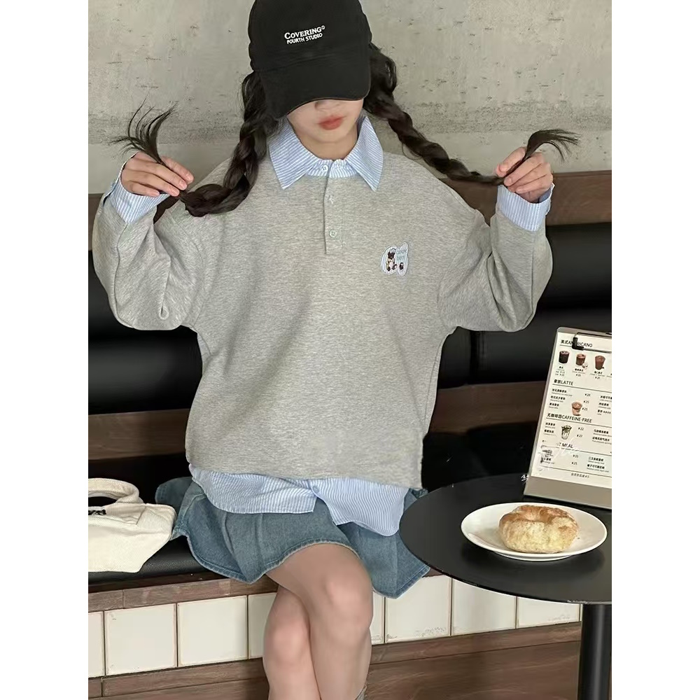 【断码清货】2025春韩版假两件衬衫领卫衣 D280 280 R