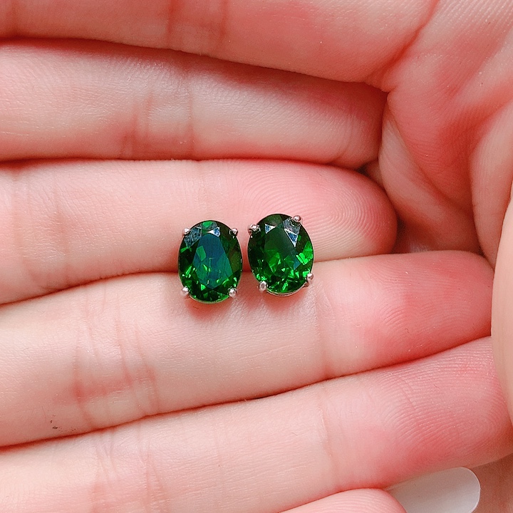 透辉石耳钉银S925镶嵌乔*7✖️9