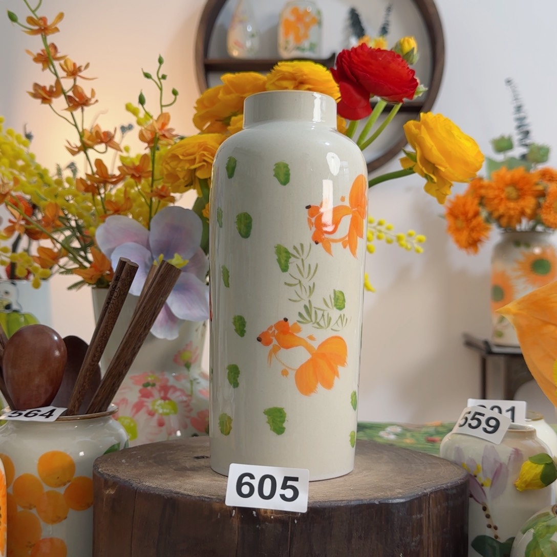 摆件景德镇陶瓷手绘小花瓶摆件无孔