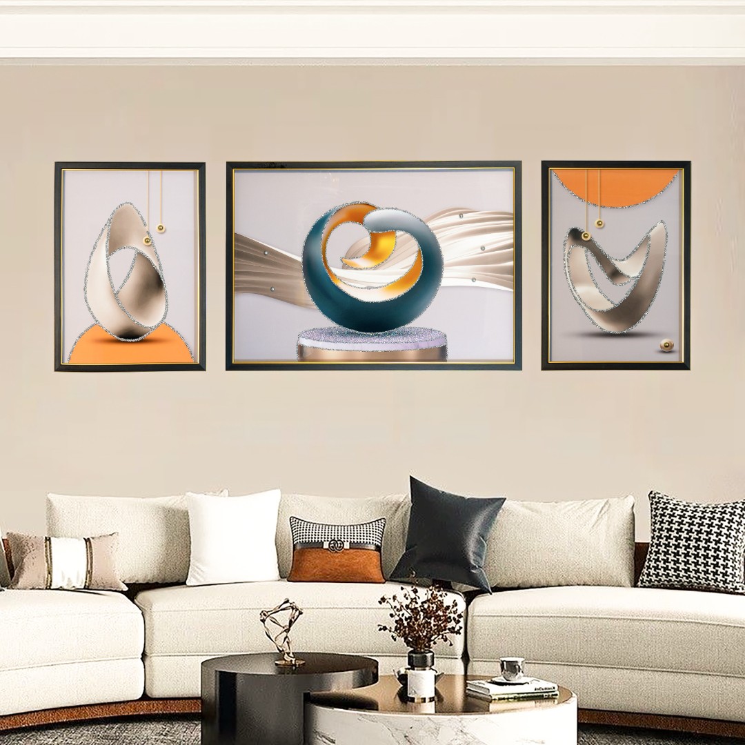 S102轻奢现代简约客厅装饰画三联画沙发背景墙挂画大气实物画
