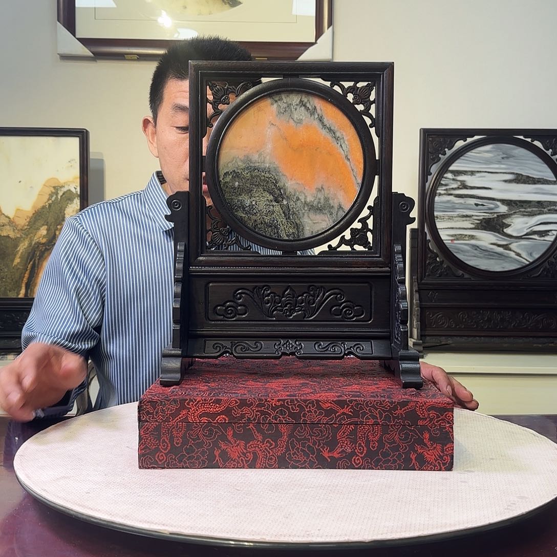 茶***界木天然大理石画屏风