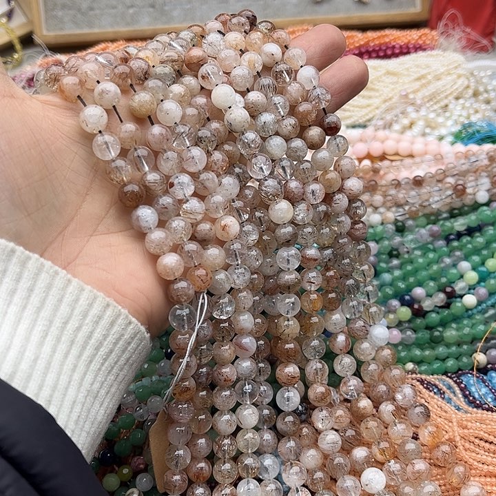 玛瑙/玉髓珠宝半成品未镶嵌一条8mm黑晶超七