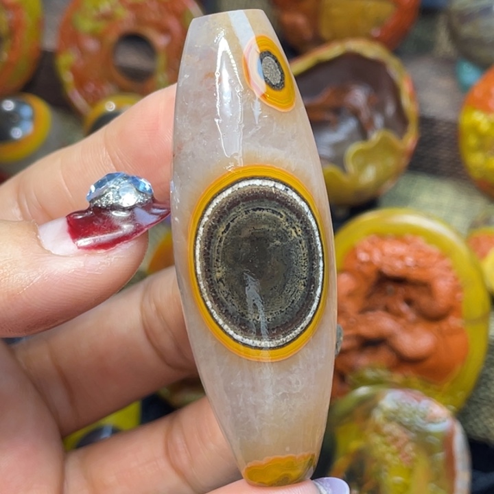 玛瑙/玉髓未镶嵌珠宝奇石收藏金沙拉丝大尺寸天眼天珠