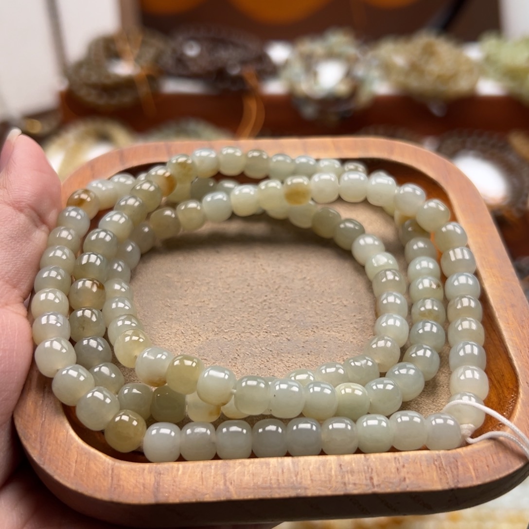 毛衣链未镶嵌和田玉珠串6*7mm