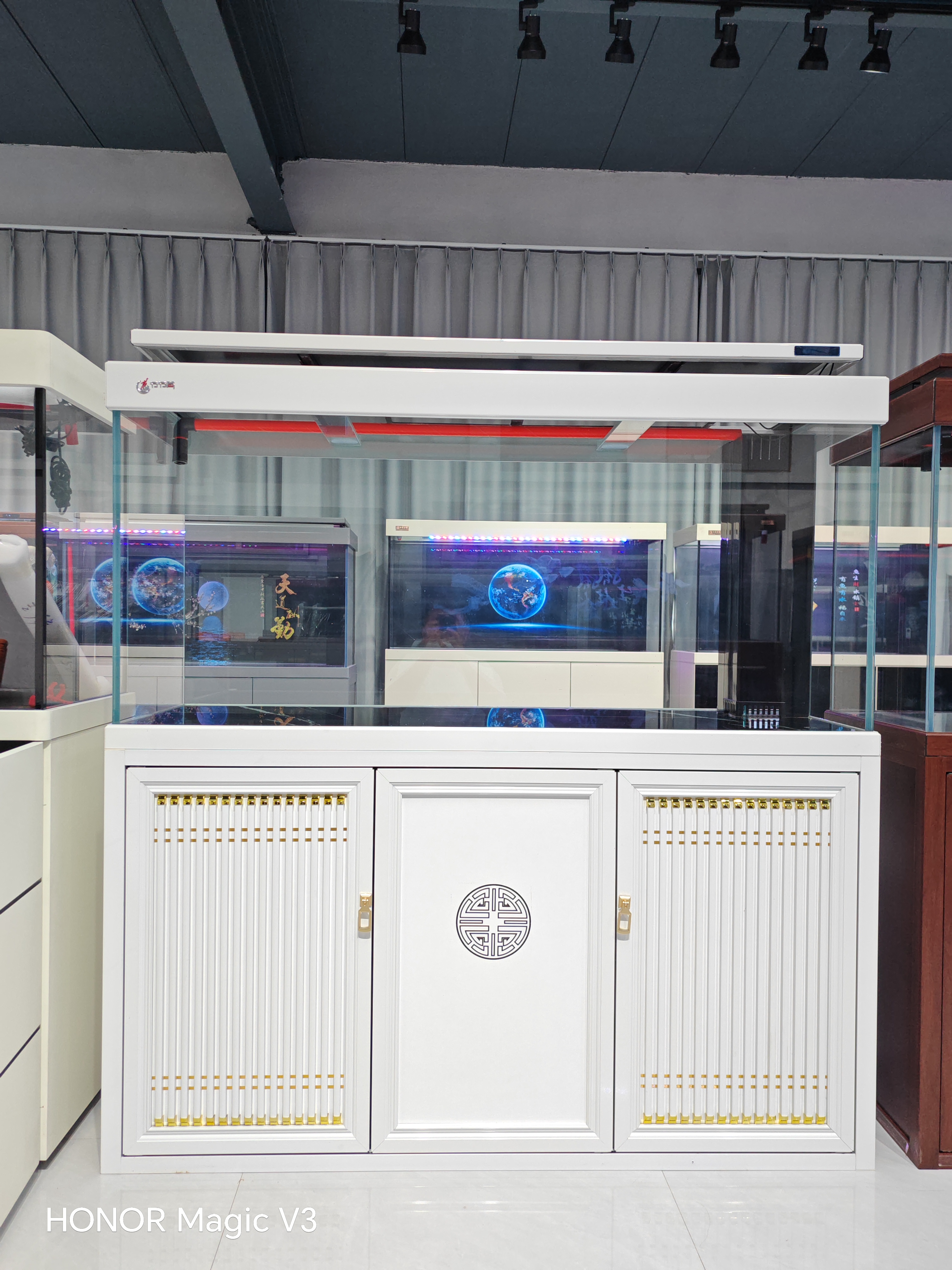 超白玻璃水刀一体过滤鱼缸适合客厅家用