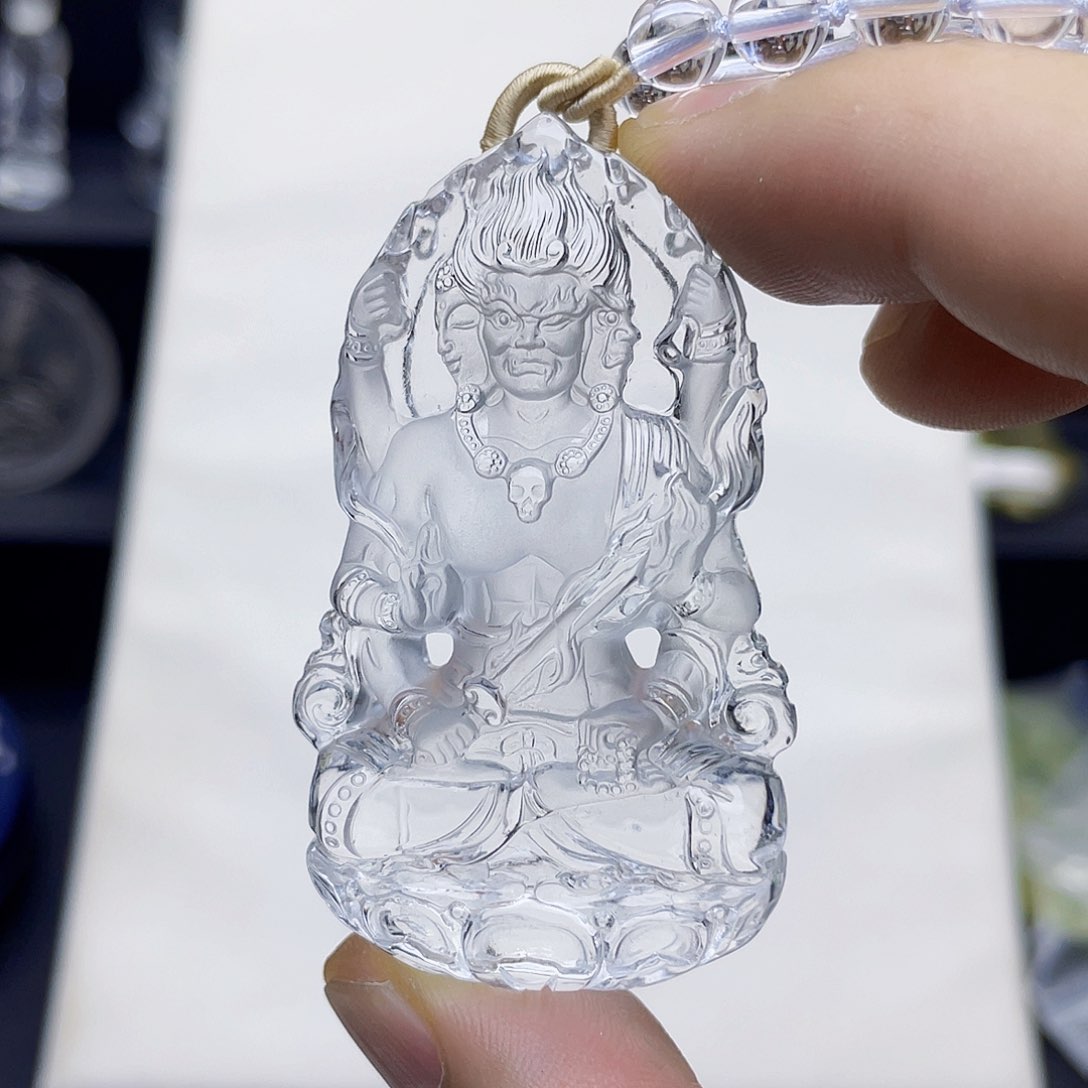 未镶嵌颈饰水晶七*白水晶大师精雕不动明王
