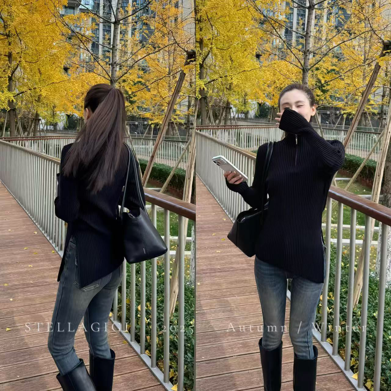 SG / 郭幂幂 AW 回归首播 斜边开叉半拉链显瘦针织衫T-20253043