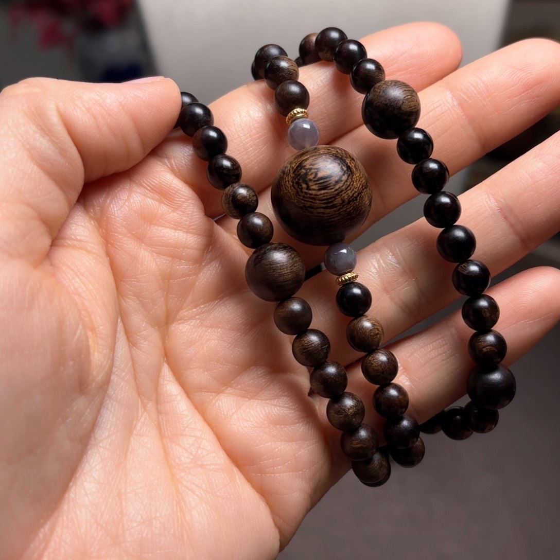 沉香手串越南芽庄白棋楠瘤疤➕芽庄帝王玉化紫棋0.6