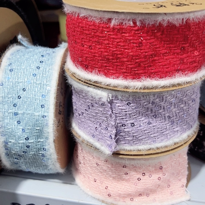 5的毛边亮片小香风粉蓝紫大红各5码材料