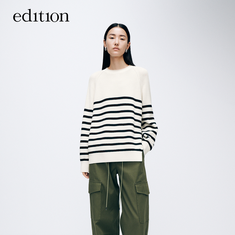 【达人专属】edition长袖插肩袖黑白条纹毛衣针织#EBD1SWT008
