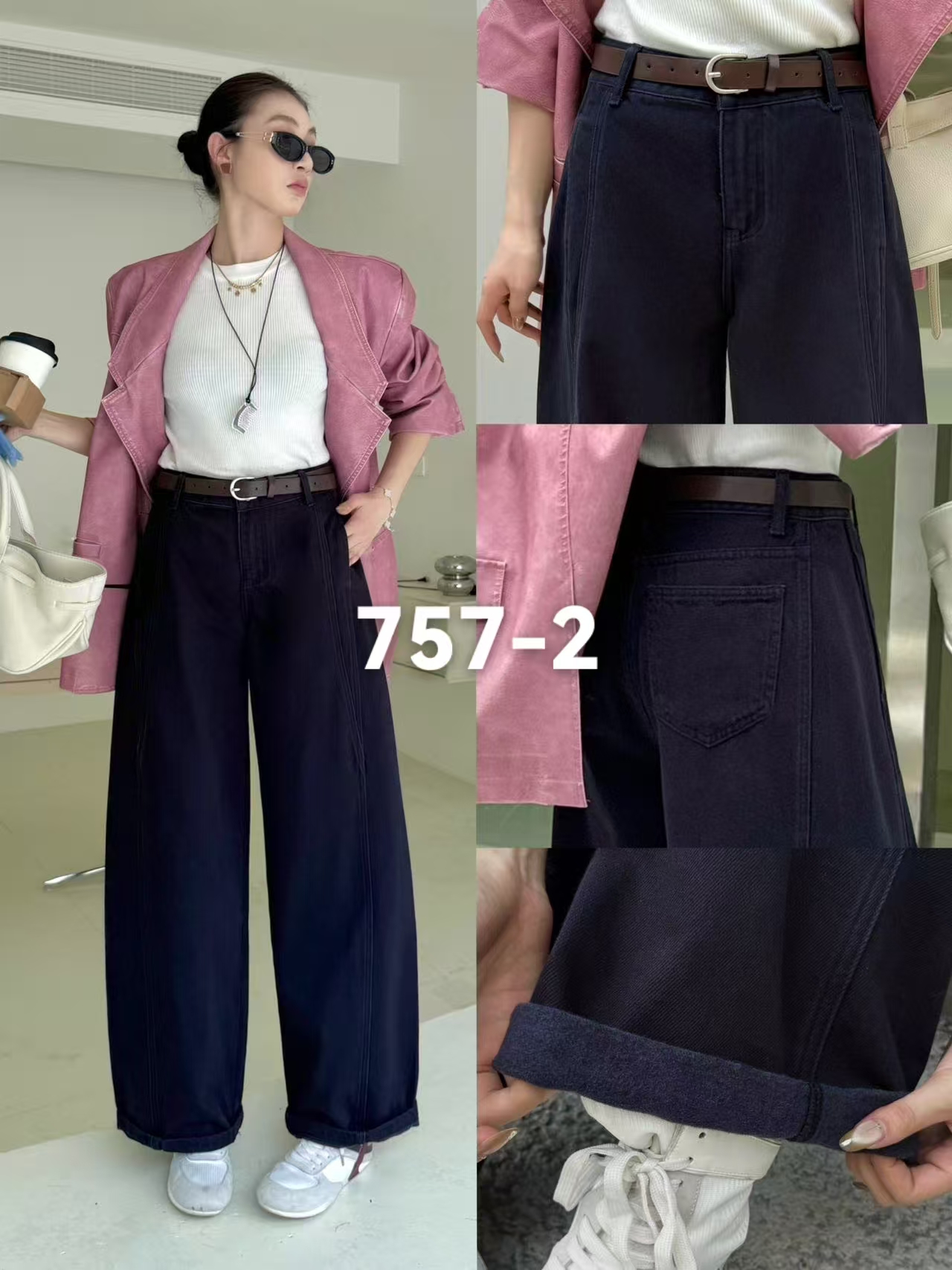 757加绒加厚植绒冬季新款高腰弯刀裤美风无弹牛仔裤弯刀裤子厚款