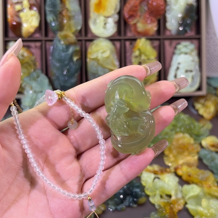 未镶嵌蛇纹石玉颈饰东**色随机发