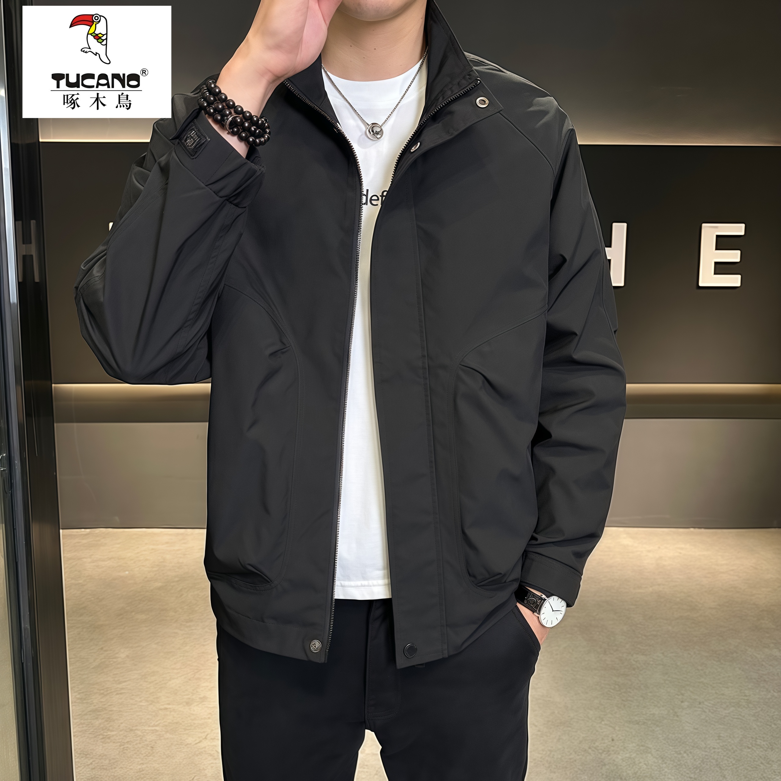 TUCANO/啄木鳥拉链纽扣原色立领秋季夹克工装宽松男装学院风