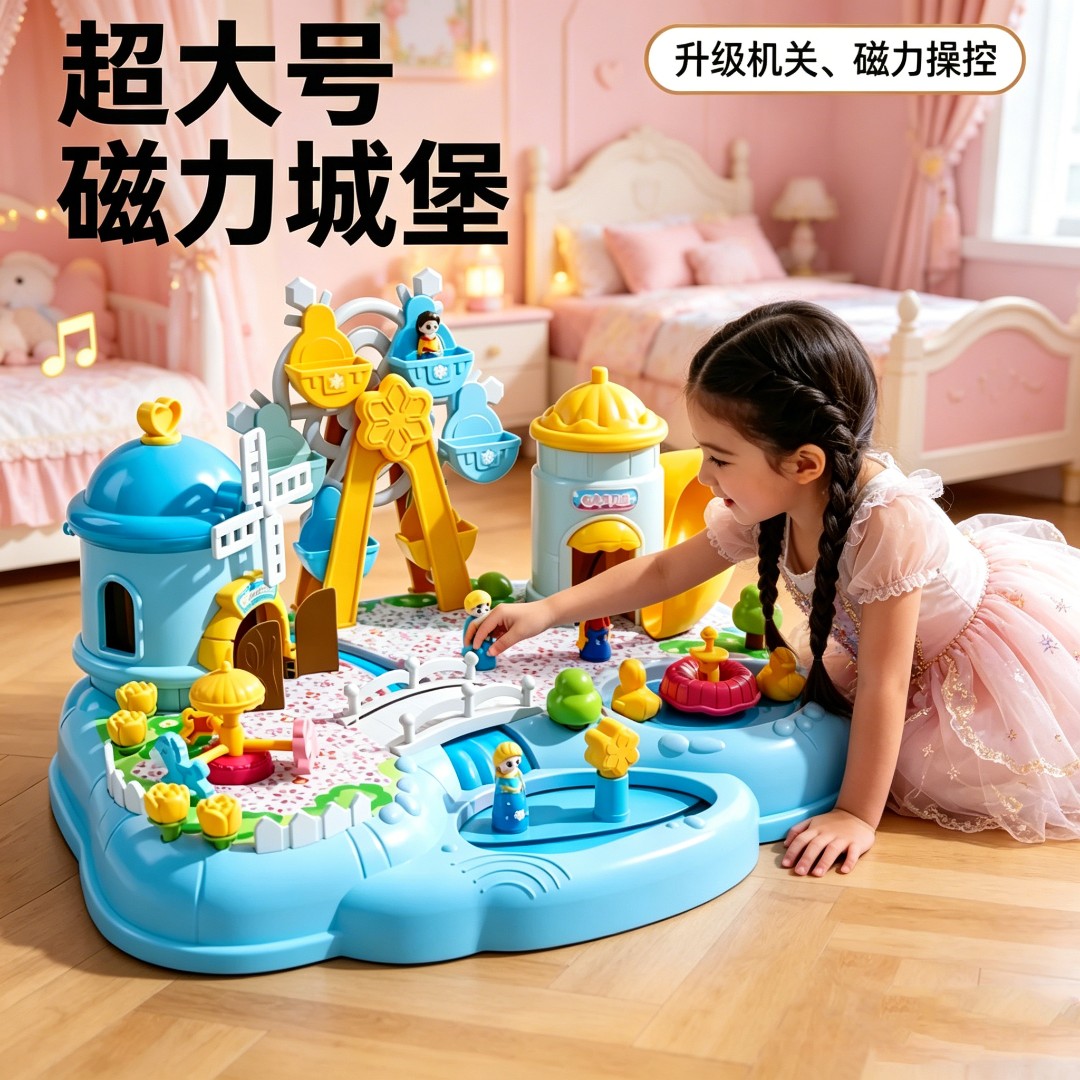 【六一礼物】女孩过家家益智正版磁力艾莎公主城堡玩具拼插场景玩具