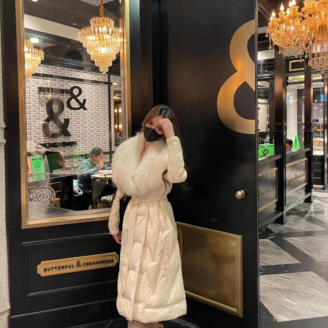 Liixu显瘦大毛领白色羽绒服气质冬季外套中长款Y1395