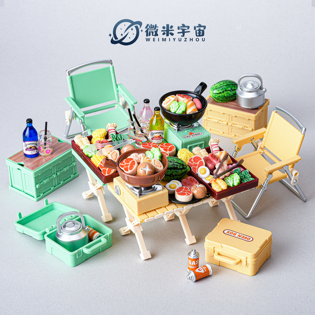 迷你露营野餐桌椅套装微缩仿真食物模型娃屋食玩小摆件过家家玩具