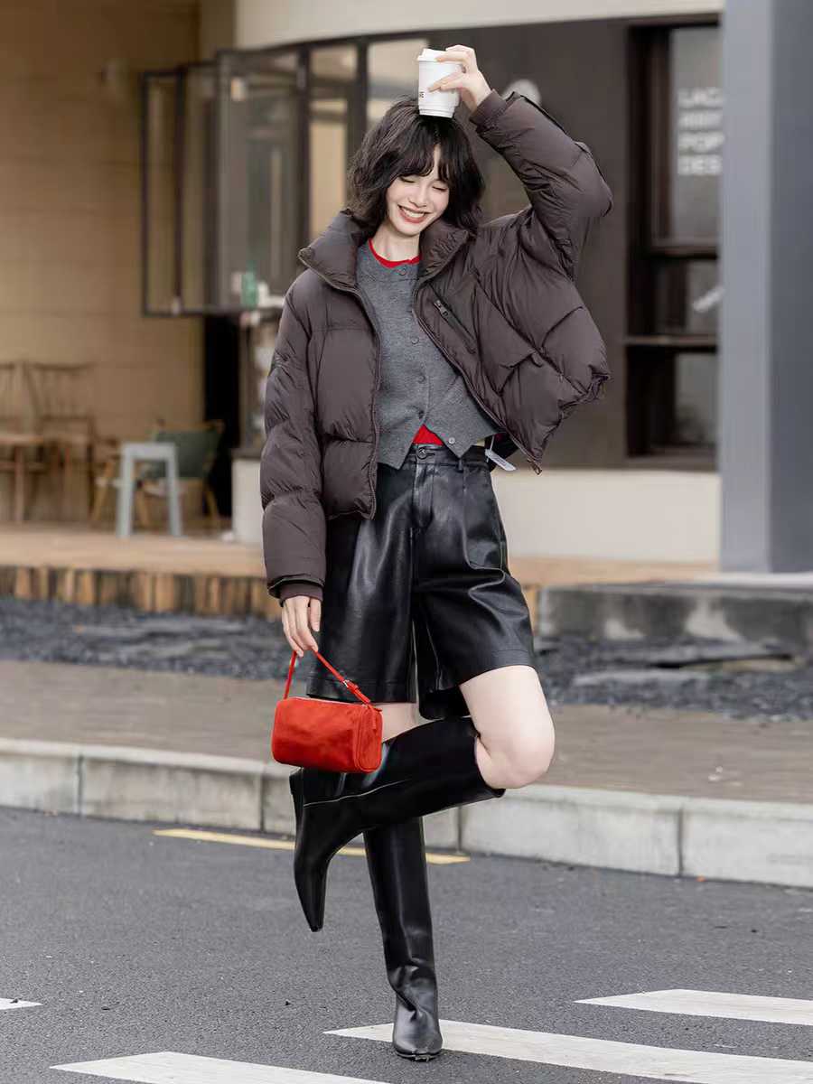 新款白鹅绒羽绒服龟背感短款新款羽绒服保暖百搭泡芙加厚加绒8880