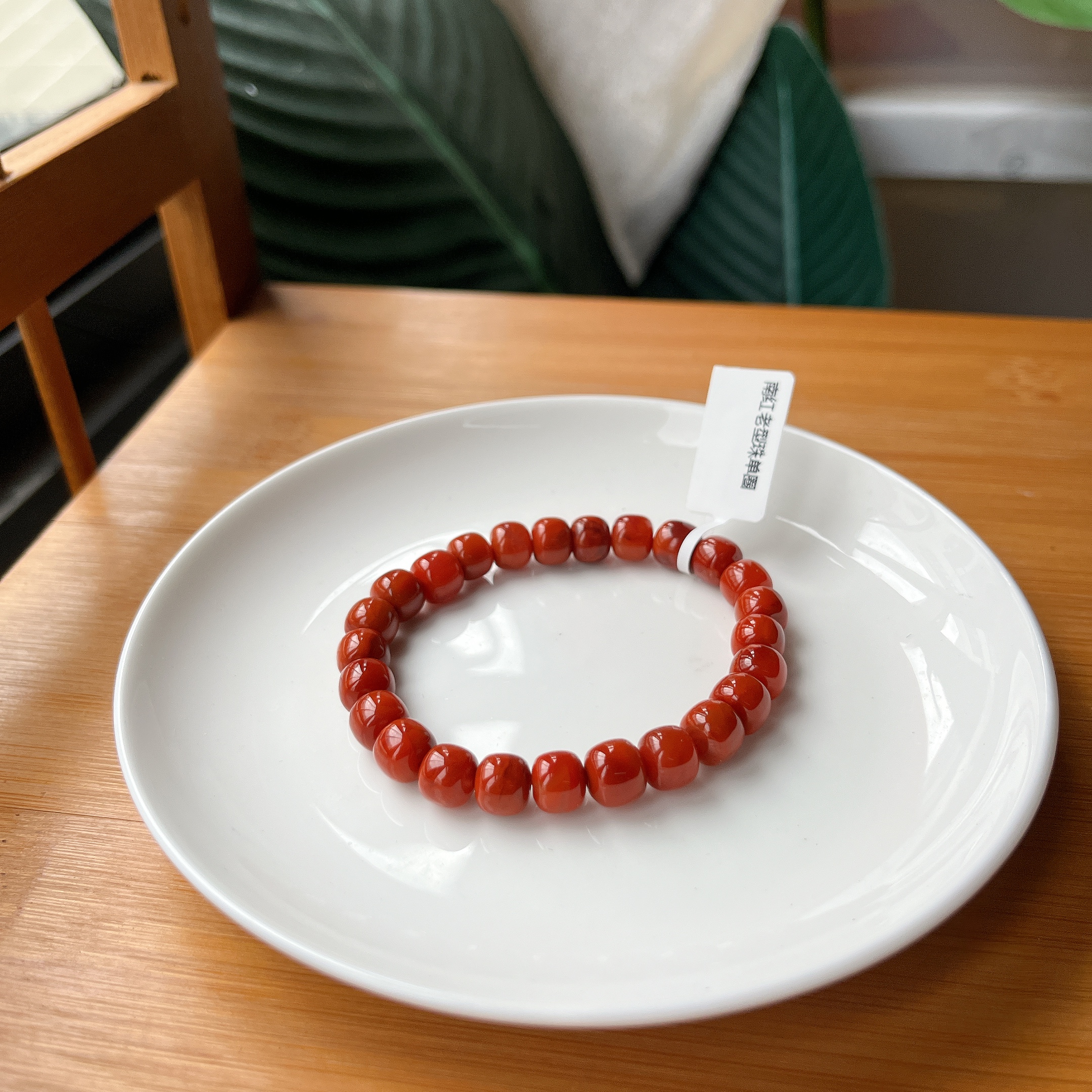 【珠宝厂长】约8-9mm瓦西料柿红南红老型珠单圈手串