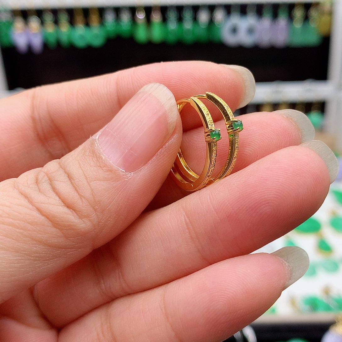 翡翠耳饰18K金镶嵌缘****汐