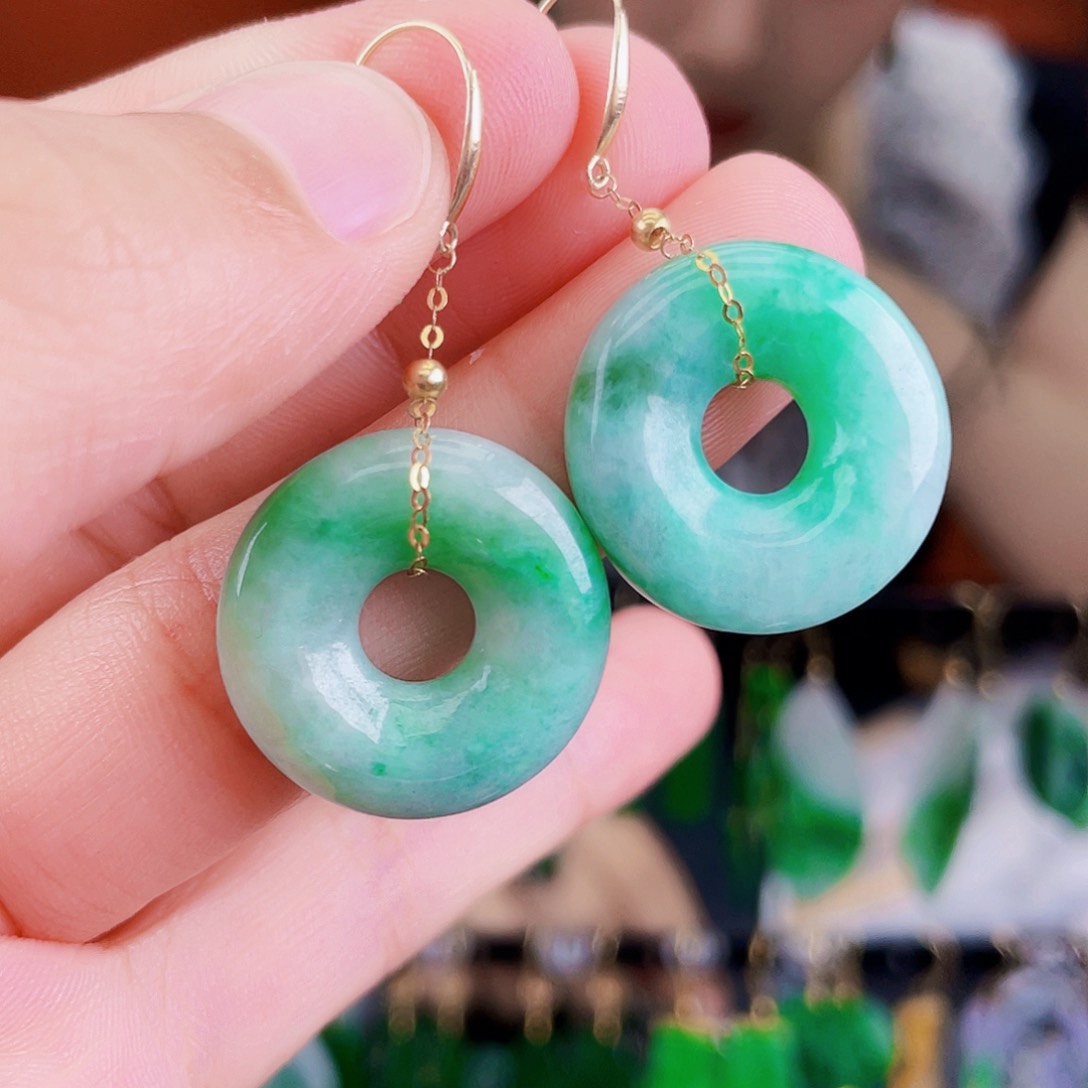 翡翠18K金镶嵌耳饰饰品