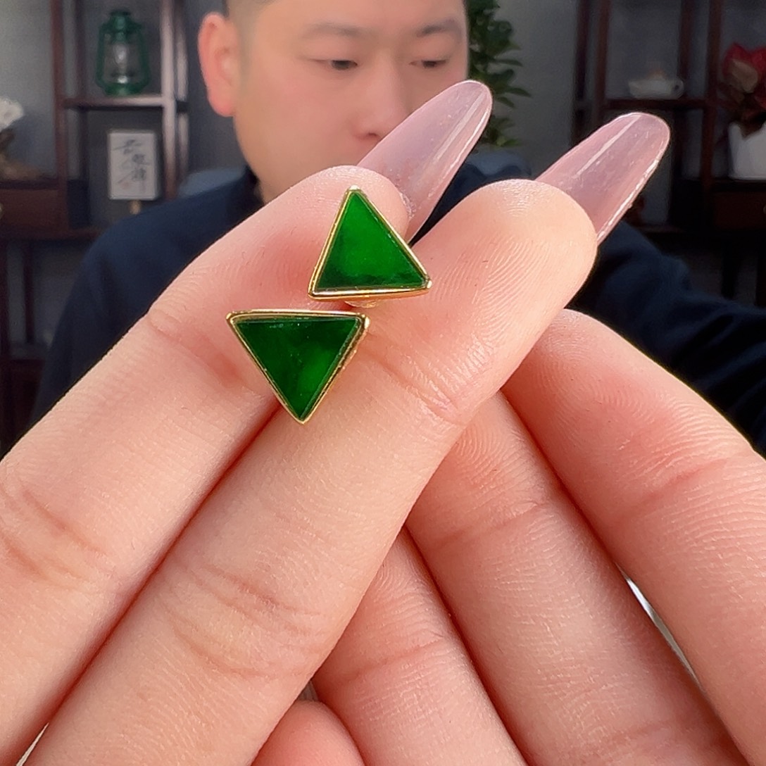 翡翠耳饰银S925镶嵌耳环19