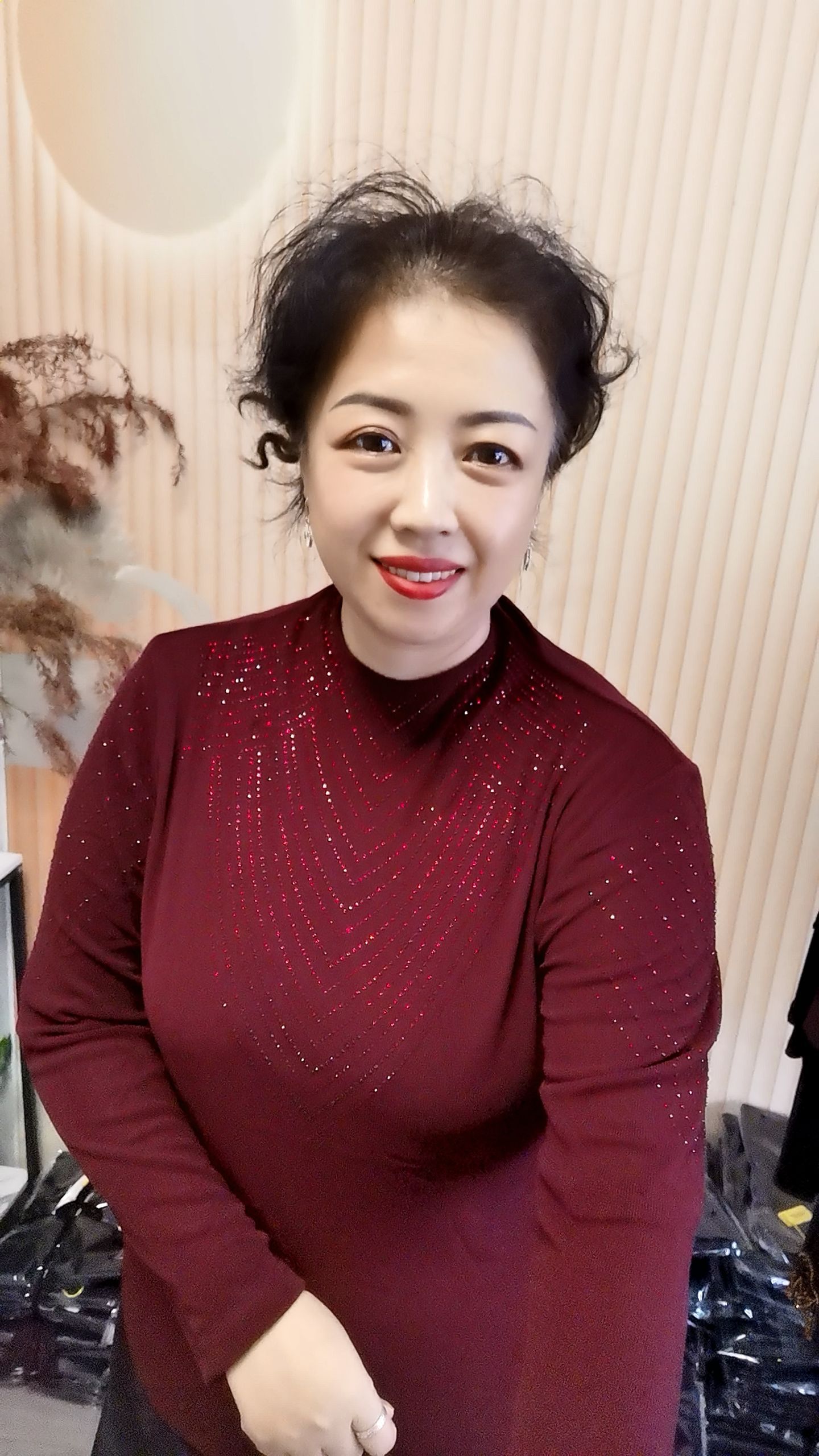 【玲姐精选】2573秋季新款中高领蕾丝烫钻显瘦长袖弹力网纱打底衫