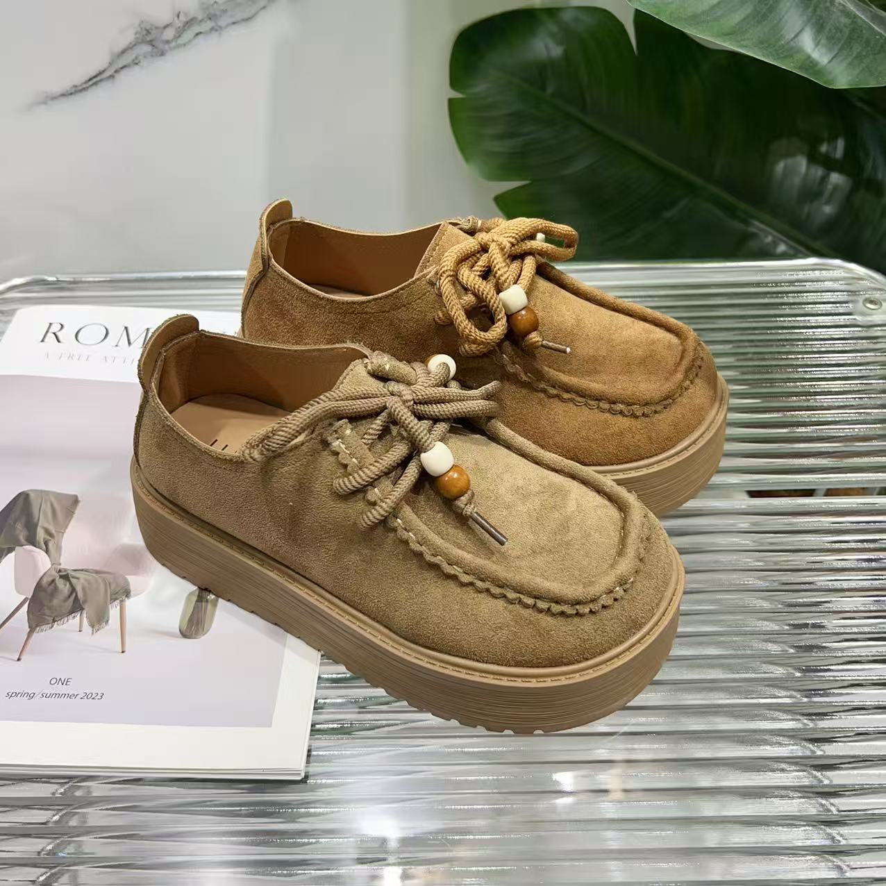 新款全包勃肯鞋女厚底秋季新款复古休闲一脚蹬勃肯豆豆鞋9502