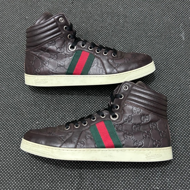 95新 GUCCI/古驰 40.5码 25.5cm 棕色 满印 高帮 板鞋