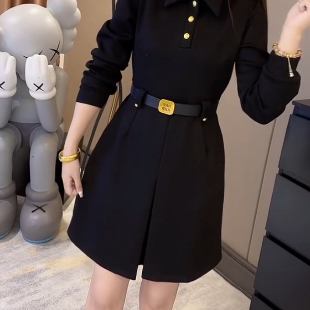 (有运费补贴）法式赫本风复古气质翻领衬衫连衣裙女秋季新款收腰