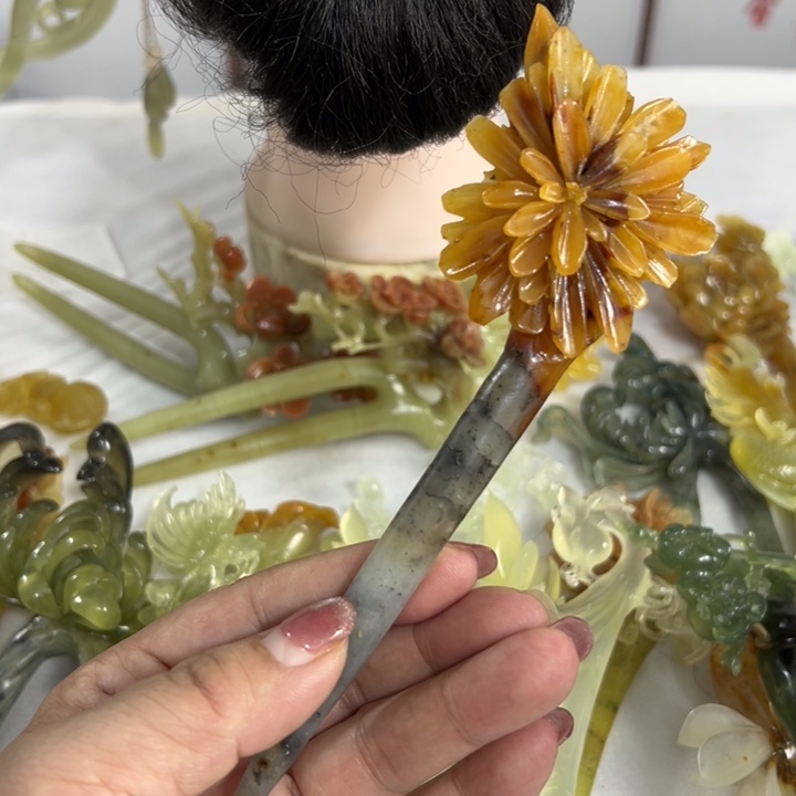 定制蛇纹石玉毛货发饰