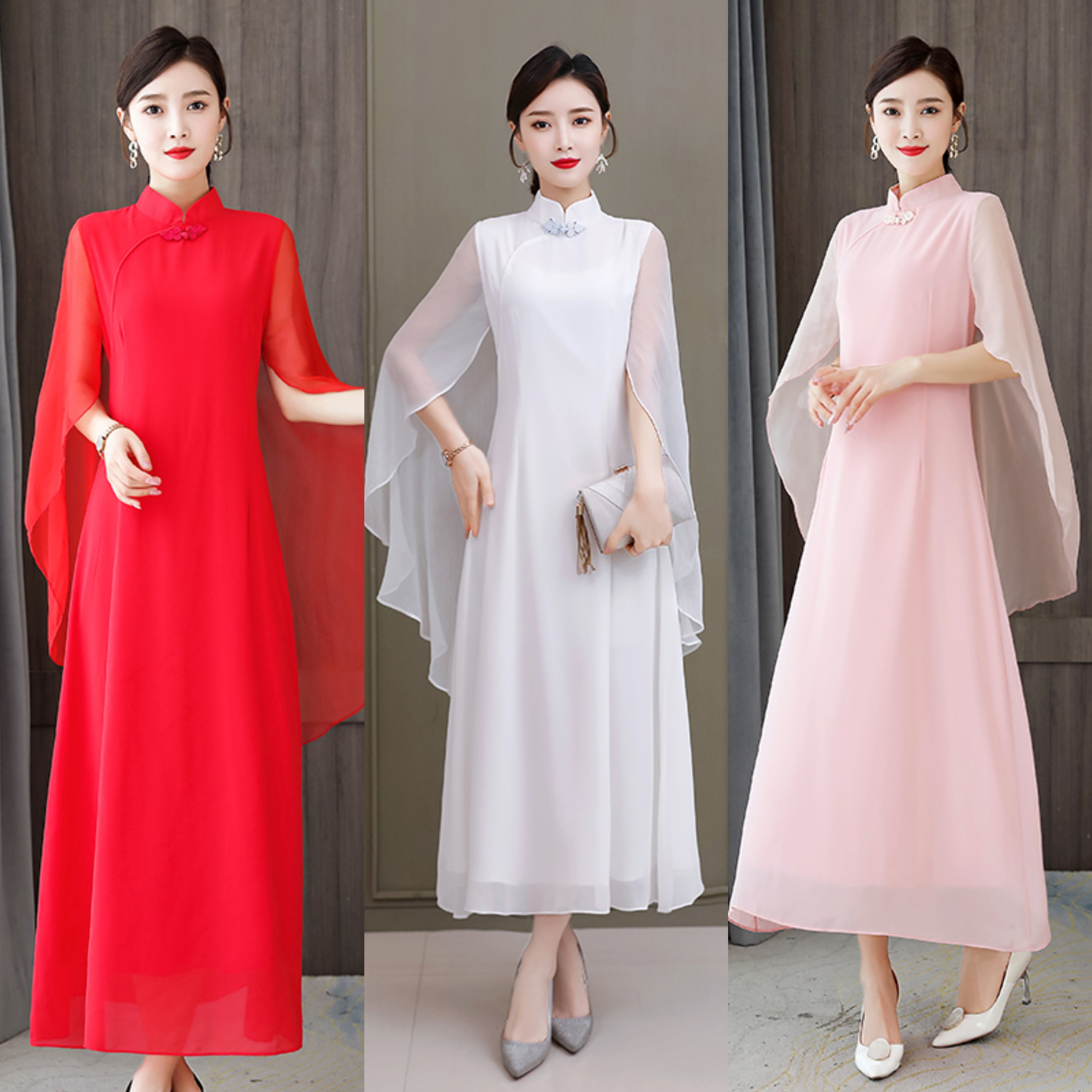 2025新款春夏季裙子中式修身改良禅意中国红色披肩仙气质12010#
