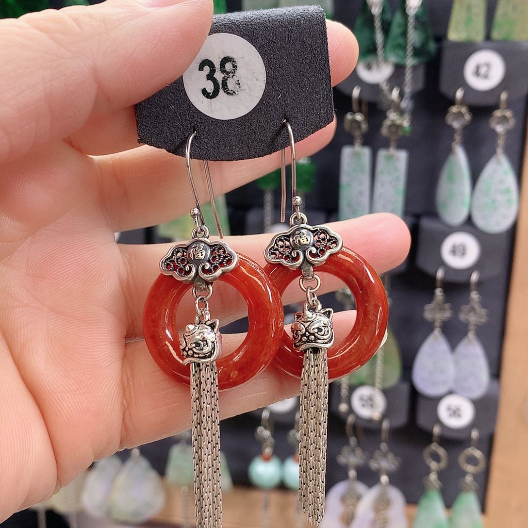 翡翠耳饰银S925镶嵌觉精美