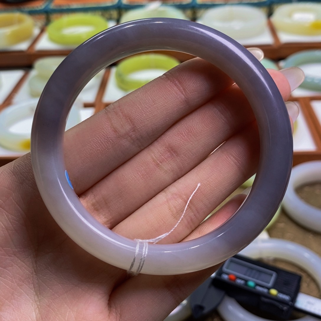 和田玉手镯未镶嵌青海浓色烟紫58-59