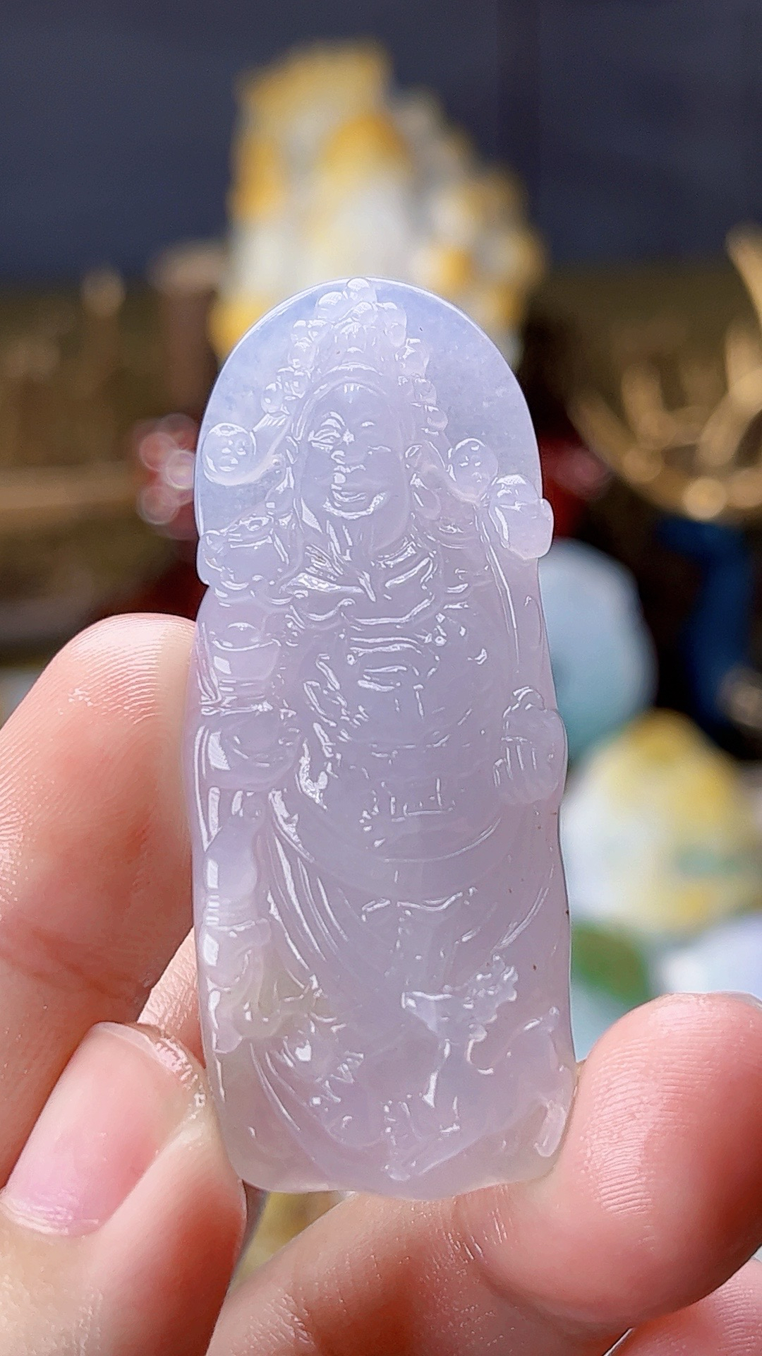 天然缅甸翡翠冰财神毛货买断需抛光尺寸高55宽31厚6.6