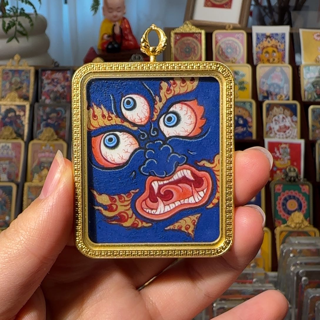 吊坠青海热贡大黑天面首粗矿砂