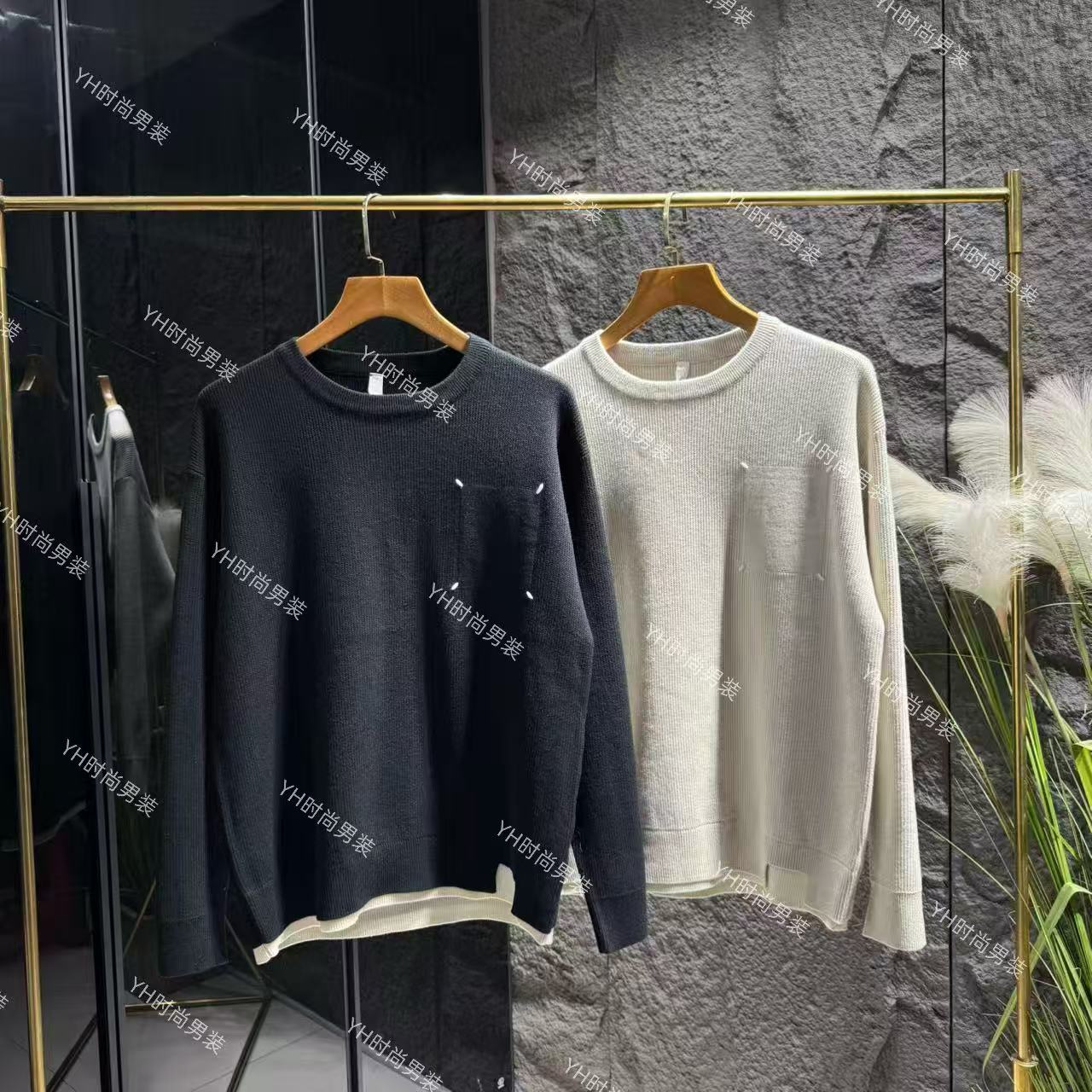 秋冬新款时尚潮流男士圆领长袖针织套头毛衣休闲百搭保暖针织衫