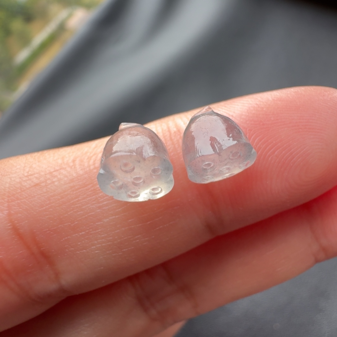 定制翡翠未镶嵌黑冰一对莲蓬