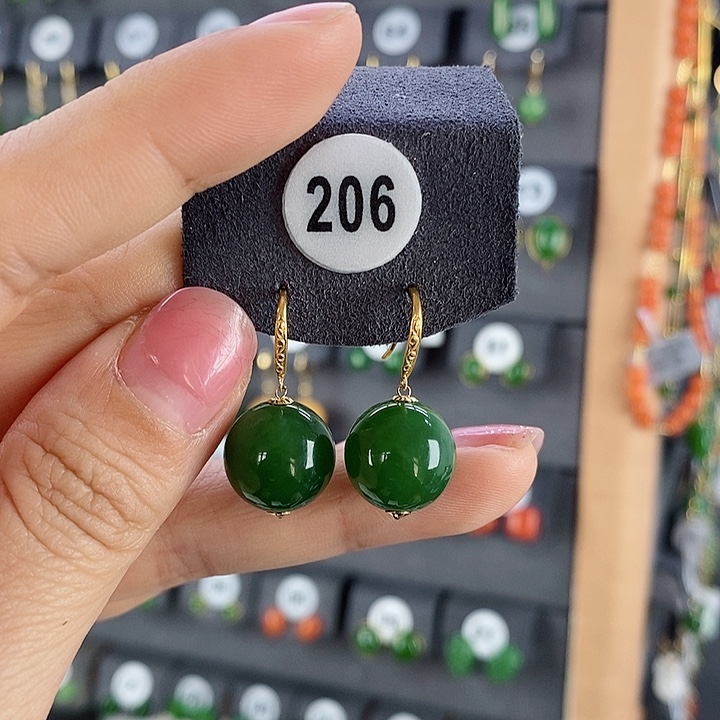 和田玉耳饰18K金镶嵌